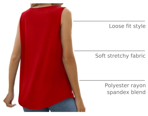 Image of Saloogoe Summer Tank Tops for Women Loose Fit Pleated Square Neck Sleeveless Tops Curved Hem Flowy