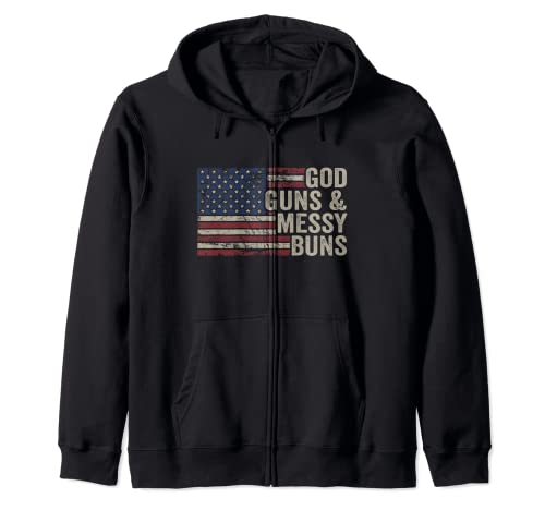 GOD GUNS & MESSY BUNS – Pro Gun Vintage Bandera Americana Sudadera con Capucha