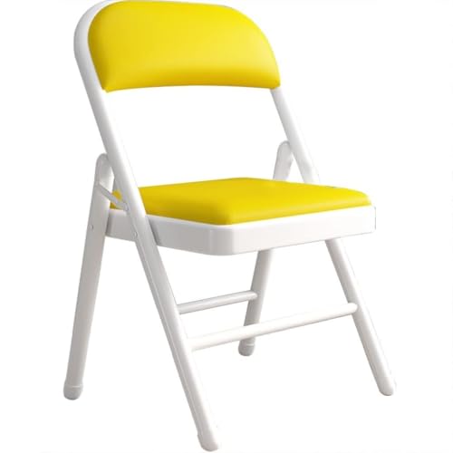 Silla plegable ligera de piel sintética con respaldo, capacidad de 200 kg, ideal para cenar y eventos de oficina, elegante diseño amarillo