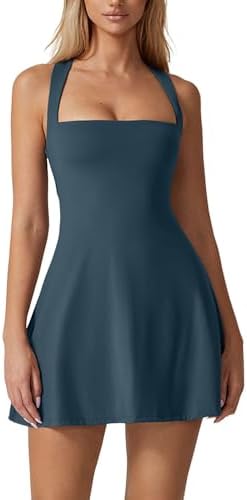 QINSEN Womens Square Neck Tennis Dress Sleeveless Built in Shorts...