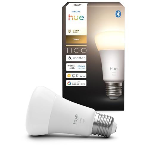 Philips Hue Smart LED A60 Lampe, warmes Weißlicht 2700K, E27 Fassung, 9,5 W, 1100 Lumen, dimmbar, kompatibel mit Alexa, Google Assistant und Apple Home, 1er Pack
