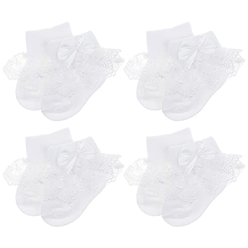 Image of BQUBO Baby Girls Socks Eyelet Ruffle Lace Sock Newborn/Infant/Toddlers/Kids Frilly Dress Sock for Baby Girl