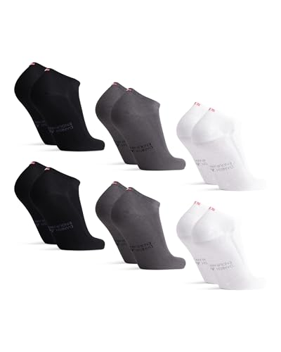 DANISH ENDURANCE Calcetines Tobilleros en Bambú, Calcetines Cortos Transpirables, Extra Suaves, 6 Pack, Multicolor (2 x Negro, 2 x Gris, 2 x Blanco), 35-38