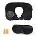 YushengTai nackenhörnchen aufblasbar nackenkissen Reise aufblasbares nackenkissen mit Fleece-Bezug 3D-Augenmaske und Ohrstöpseln für dem Auto, Flugzeug, Zug, Büro, Familie, Zug, Schiff (Schwarz)