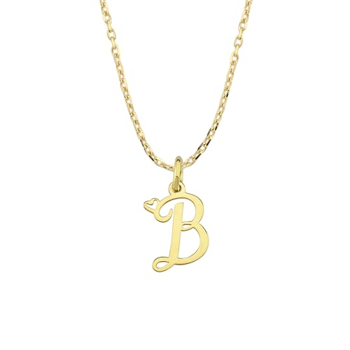 14K Solid Gold or Gold Plated Cursive Initial Necklace, Mom Initial Necklace, Letter Necklace with Tiny Heart Charm, June Birthstone, Gift for Woman