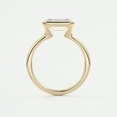 2 Ct Emerald East West Diamond Dainty Half Bezel Set Solitaire Promise Ring Elegant Engagement Rings For Women 14K Yellow Gold Plated 925 Sterling Silver Handmade Wedding Ring Gift For Her4