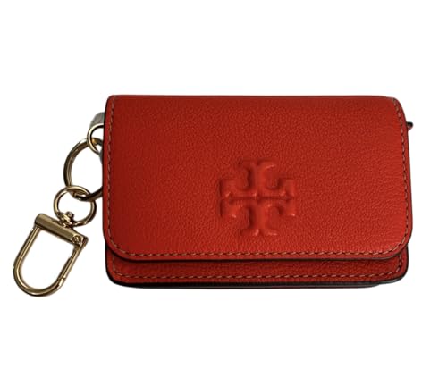 Tory Burch Women's Thea Texrured Leather Flap Card Case Wallet (Poppy Red)