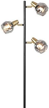 Qazqa QAZQA - Art Deco Art deco vloerlamp zwart en goud met smoke glas 3-lichts - Vidro | Woonkamer | Slaapkamer | Keuken - Staal Langwerpig - E14 Geschikt voor LED - Max. 3 x 25 Watt photo 3
