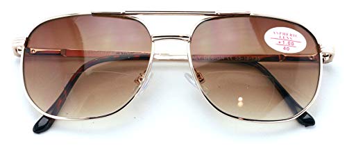 Bifocal Outdoor Sunglasses Metal Aviator Reading Glasses - Big Lens Spring Hinge Square Reader (Gold - Brown Lens, 2.75) #TOP2