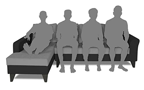 Image of Adorn India Maddox Plain Two Tone L Shape 6 Seater Sofa Set LHS (Grey & Black) (3 Year Warranty)