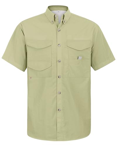 Image of Alimens & Gentle Short Sleeve Fishing Shirt Wicking Fabric Sun Protection Casual Button Down Shirts