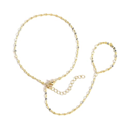 RMMD Handkette Armband 14K Vergolate/Weißgold Zirkon Perlen Handkette Gold Damen Armband mit Ring Verbunden Boho Geschenke für Frauen Hand Chain Gold Bracelet Women Jewelry Modeschmuck, 18+5cm, Cobre