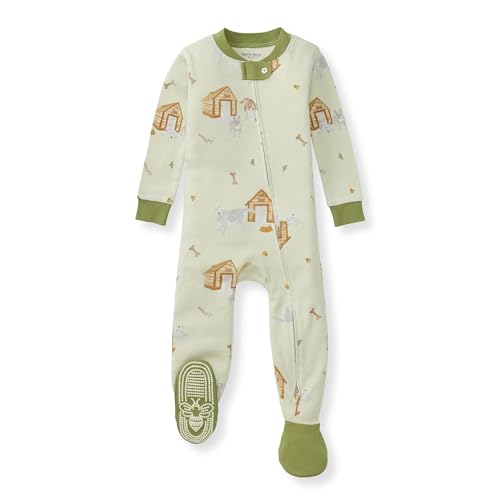 Burt's Bees Baby Baby Boy's Sleeper PJs, 100% Organic Cotton, One-Piece Footie, Zip Up Jumpsuit, Snug Fit Pajamas, Dog House, 12 Months
