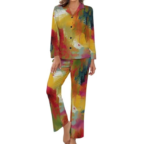 Pyjama femme grande taille ensemble fluide en motif graffiti pour nuit confortable