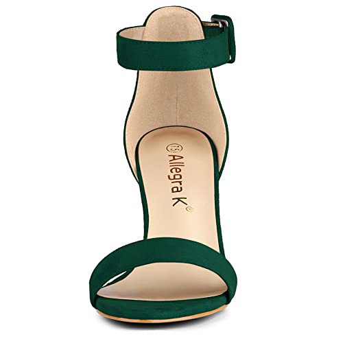 Image of Allegra K Women's Open Toe Chunky High Heel Buckle Ankle Strap Sandals | 3 3 /8 inches Heels with Faux Suede, Comfortable Block Heels Sandal for Women, Summer Dressy Shoes