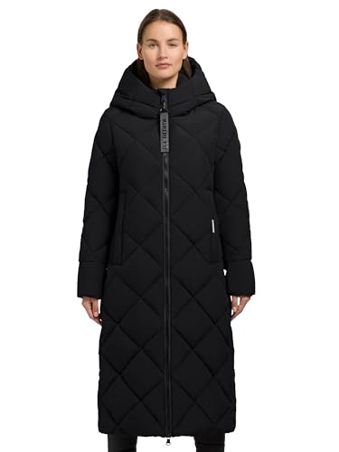 khujo Damen extralanger Wintermantel warmer Steppmantel in Diamond-Steppung mit Kapuze Elow-YM Black Gr. XL