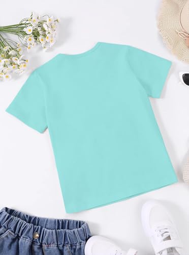 Image of Girls Graphic Tees Summer Short Sleeve Tops Casual Cute Flower Shirt Green 7-8 Years