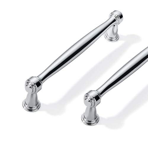 CABDM 10 Pack 5inch(128mm) Center to Center Vibrant Polished Chrome Cabinet Pulls Handles for Cabinets Cupboard Solid Heavy Duty Drawer Handles Dressers Kitchens bedrooms