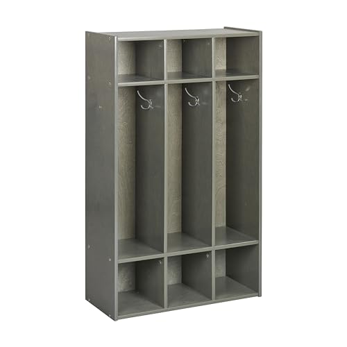Image of ECR4Kids Streamline 3-Section Coat Locker with Cubby Storage, Classroom Furniture, Grey Wash