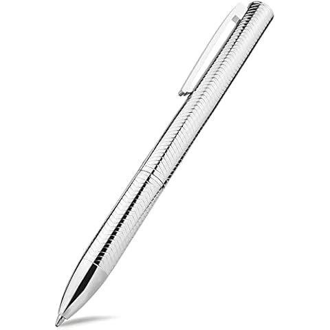 STONEGO Metal Capless Chrome Ballpoint,Black Ink 1.0mm Medium Point Smooth Writing Business Pen Retractable Stainless Steel Grip Executive Pens Nice Gift for Men,Women,Office, School (Silver) Cover