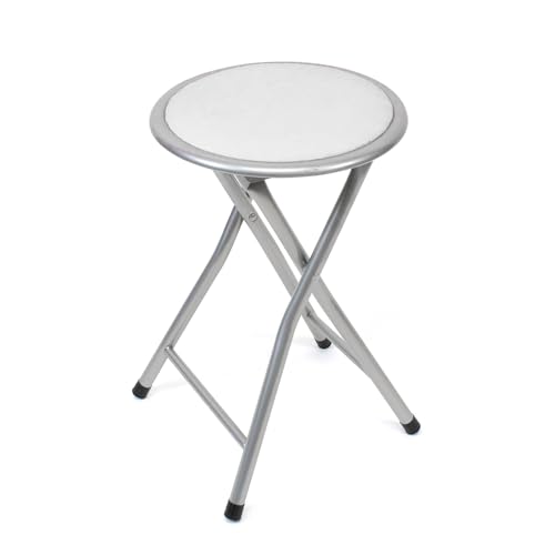 THE SECRET HOME - Taburete Plegable de Aluminio - Silla de Metal y Asiento Acolchado - Ideal para Cocina, Terraza, Cámping, Oficina - Diámetro 30 x Alto 45 cm (Blanco)
