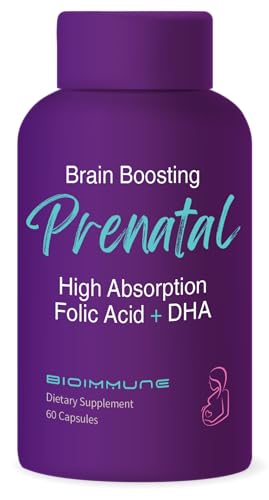 Image of BioImmune Ultra Strength Bio-Available Prenatal Vitamins for Women, Naturally Occurring Methylated Folate Folic Acid, DHA Omega 3. Supports Brain Development, Healthy Fetal Development
