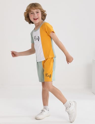 Image of mksodopy Toddler Boy Clothes Color Block Patchwork Short-Sleeved T-Shirt Color Block Shorts Boys Summer Outifts