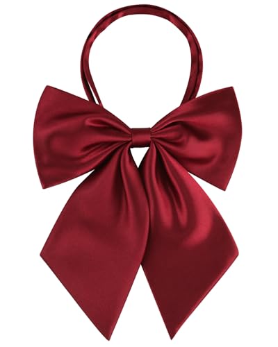 AWAYTR Ladies Adjustable Pre tied Bowtie - Solid Color Bow Ties for Women (Dark red)