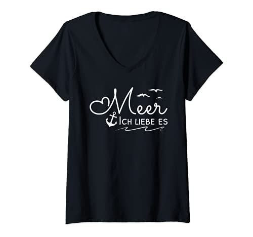 Damen Segeln Anker Meer Ich Liebe Es Ozean Liebe Segler Boot Möwen T-Shirt mit V-Ausschnitt
