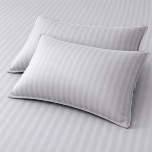 Image of Prozone Premium Satin Stripe Double Bedsheet with 2 Pillow Covers | Soft & Luxury Hotel Style Bedding for Double Bed (Gray)