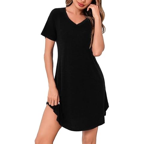 Marvmys Chemise De Nuit Courte Coton Femme Chemise De Nuit Rayée Vêtement De Nuit Femme Robe De Nuit à Manches Courtes Chemise De Nuit à Col Cover