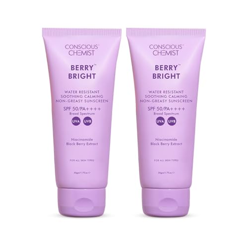 Image of Conscious Chemist Sunscreen SPF 50 PA++++ | 100g | Sunscreen for Oily Skin, Gel Sunscreen, Niacinamide with Black Berry Extract, Lightweight, Water Resistant, All Skin Types - Berry Bright