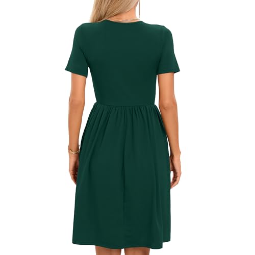 Image of Women's Spring Casual Short Sleeve A-Line Midi Loose Fit Teacher Dresses T-Shirt Flowy Work Travel Sundress with Pockets 2026