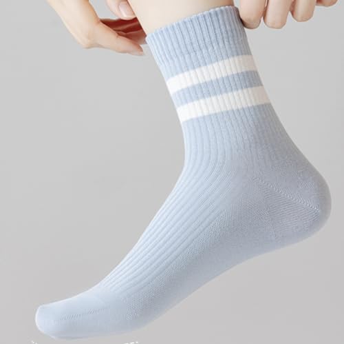 Womens 3 Pairs Solid Color Two Stripe Crew Socks Casual Athletic Socks for Women2