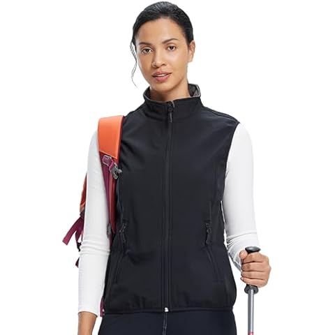 TOWN&FIELD Women's Lightweight Vest Softshell Sleeveless Jacket Outerwear Stand Collar Zipper Pockets Running Hiking Golf Travel(Black,XL) Cover
