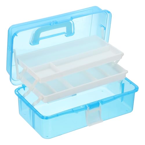 Image of YOKIVE Art Supply Storage Organizer, Art Tool Storage Box 3-Tray Craft Box Art Supplies Organizer with Handle Buckle for Brushes Paints Stamps, Blue