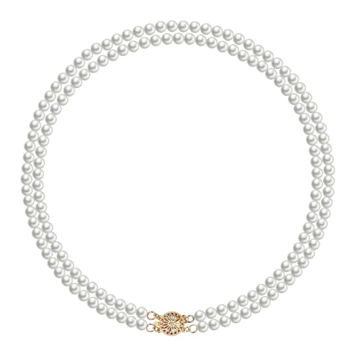 Layered Pearl Necklace for Women Pearl Choker Chain Necklaces Double-Layer