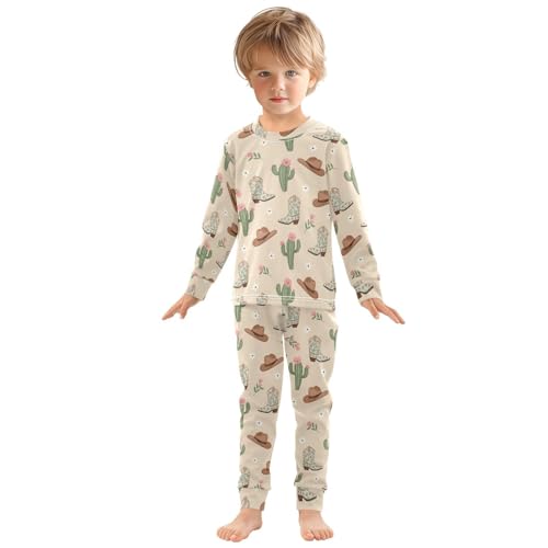 Pajama Sets Long Sleeve Cactus Cowboy Boots Flowers Soft Comfy Sleepwear 2 Piece PJS 3-8T2