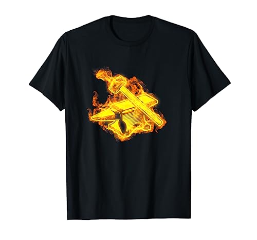 Fuego Yunque Y Martillo Llamas Fragua Forja Herrero Camiseta