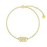 Rikelus Gold Heart Bracelet for Women 14K Real Gold, Trible Hearts link Bracelet Gifts for Mom Wife Friend Her 6.5+2 inch (Style 3, 14K Yellow Gold)