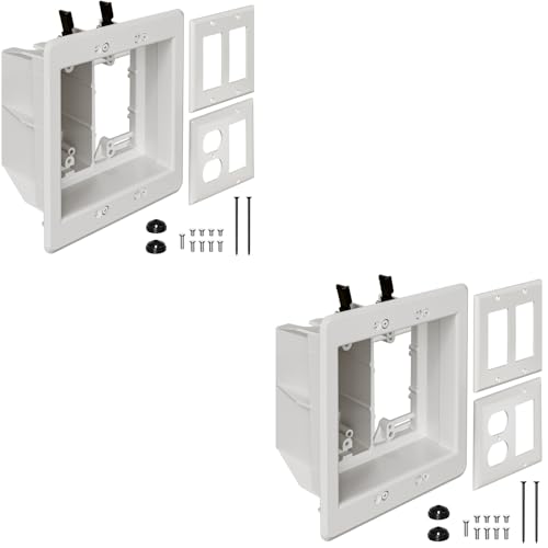 TVBU505-1 Recessed Outlet Box, 2Pcs Recessed Electrical Box for Wall Mount TV, Outlet Mounting Box for New Construction&amp;Retrofit Projects, Wall Outlet Box with Duplex &amp; Decorator Style Covers,2-Gang