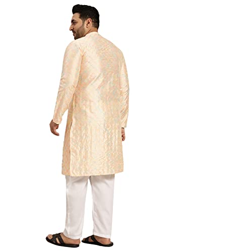 Sojanya Plus (Since1958) Men's Silk Blend NavyBlue Kurta with Multi Color embroidery & White Pyjama3