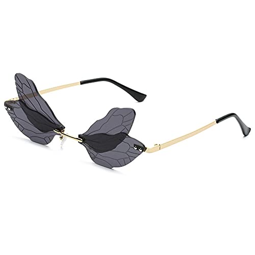 LASPOR Dragonfly Rimless Sunglasses for Women Vintage Gold Metal Frameless Butterfly Glasses UV400 Protection Eyewear