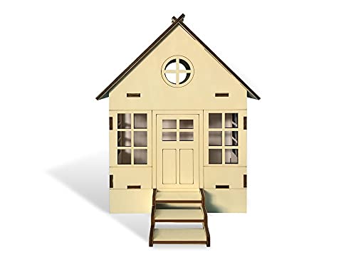 Multicraft Wood Buildable DIY Dollhouse 3D Closed Roof Arts and Crafts Project Brown Medium WS638