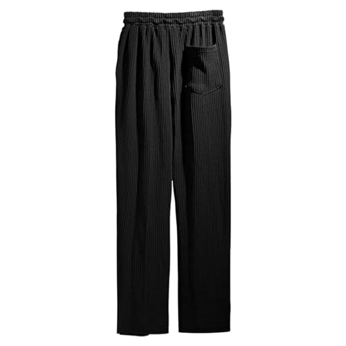Men's Corduroy Pants Solid Color Straight Leg Sweatpants Drawstring Elastic Waist for Travel Sports Casual Wear3