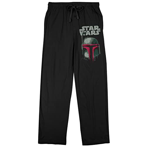 Star Wars Empire Strikes Back Boba Fett Helmet Men's Black Drawstring Sleep Pajama Pants-S