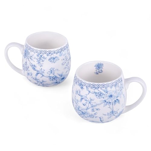 Taza de té y café floral azul de porcelana de hueso 480 ml miniatura 4