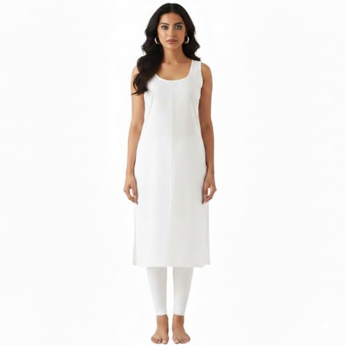 Image of Cotton Inner Slip camesoli for Women, Full Length Inner for Chikankari Kurti, Women Indoor Dress Cotton Sleeveless camesole (Color- White)