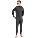 [Sillictor] 防寒インナー メンズ 上下セット 裏起毛 ハイネック あったかインナー 上下 アンダーシャツ + 前開き ロングタイツ 保温 インナーウェア 【ウールとシルク入り】 冬用 GLM01-blk-4XL（日本サイズ2XL）