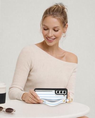 Petitian for Samsung Galaxy S22 Wallet Stand Case, Blue White Stripes - image 5